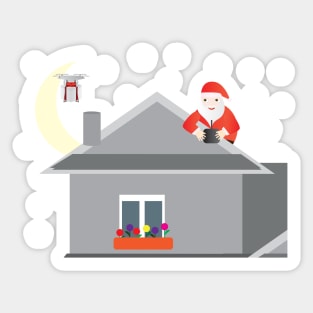 Santa Claus Sending a drone with a gift box Sticker